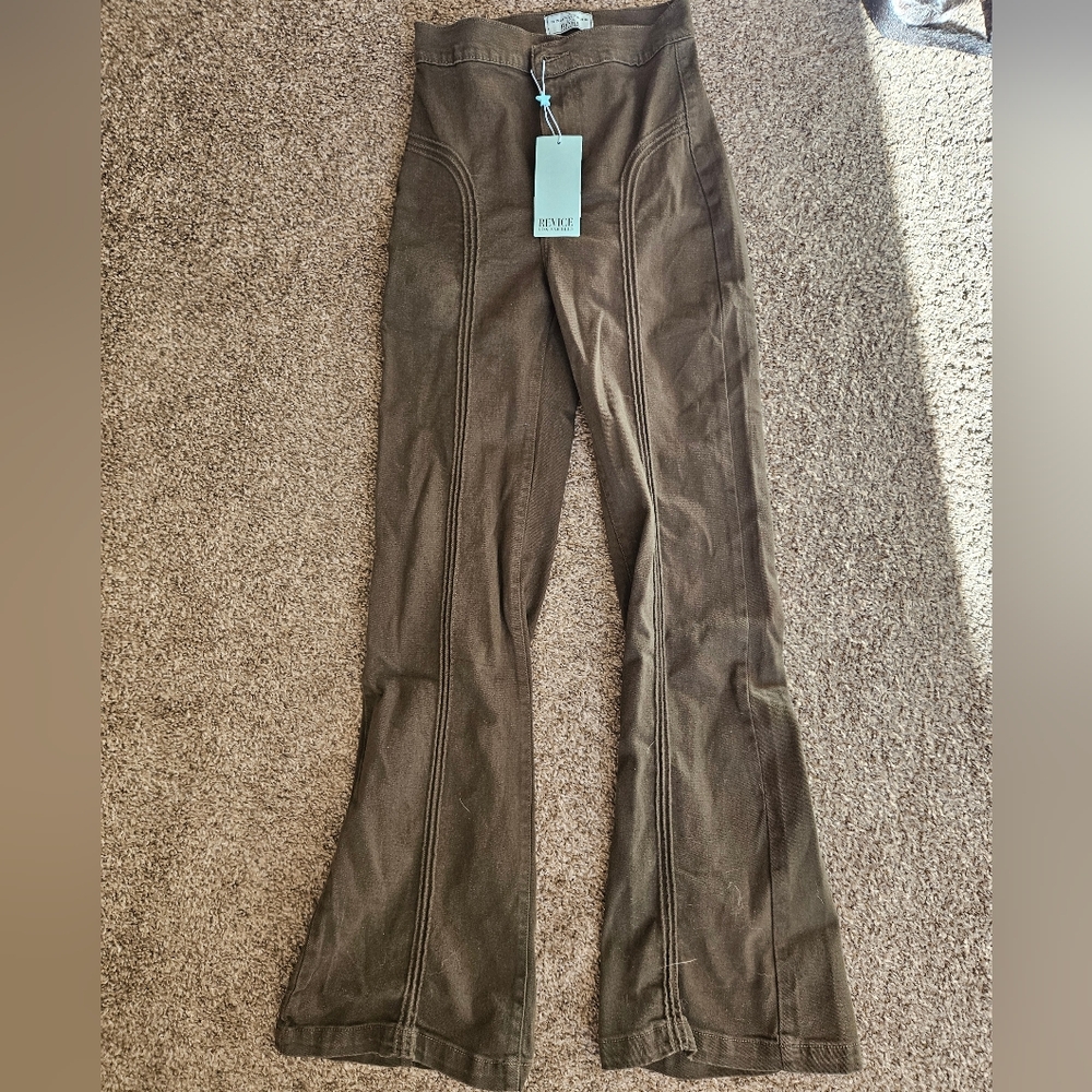 NWT REVICE High-Waisted Brown Flare Pants